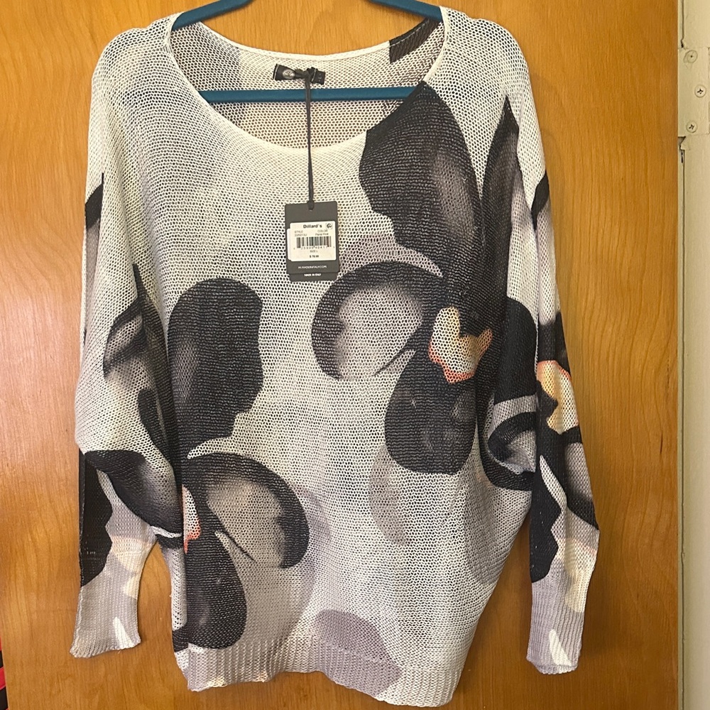 Light Gray Floral Knit Women's Sweater